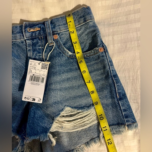 MANGO | Women's Blue Distressed Hailey Frayed Mid rise Denim Shorts - Size 1 - Picture 13 of 14